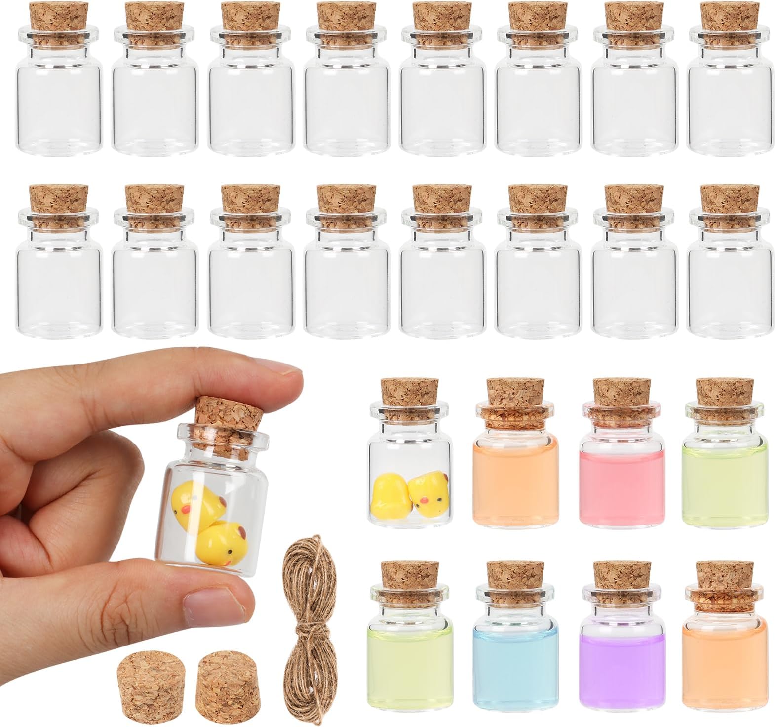Mini Glass Bottles With Cork 5 ml, 24 Pack Tiny Jars, Small Potion Vials, Spell Jars, Sand Bottles, Little Decorative Bottles for Crafts, Display, Party Favors