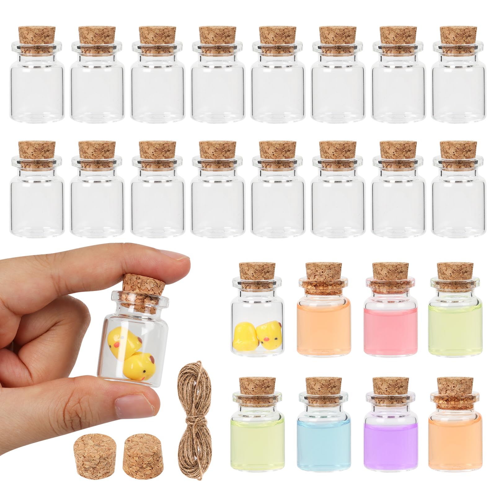 Mini Glass Bottles With Cork 5 ml, 24 Pack Tiny Jars, Small Potion Vials, Spell Jars, Sand Bottles, Little Decorative Bottles for Crafts, Display, Party Favors