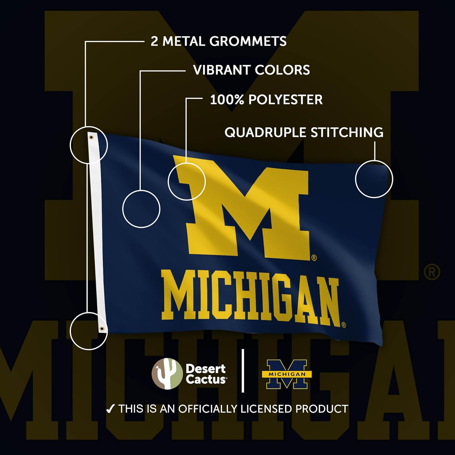 Desert Cactus University of Michigan Flag - 3 x 5 Feet UM Wolverines Banner, Indoor/Outdoor Durable Fabric Display(Design 3) - Image 4