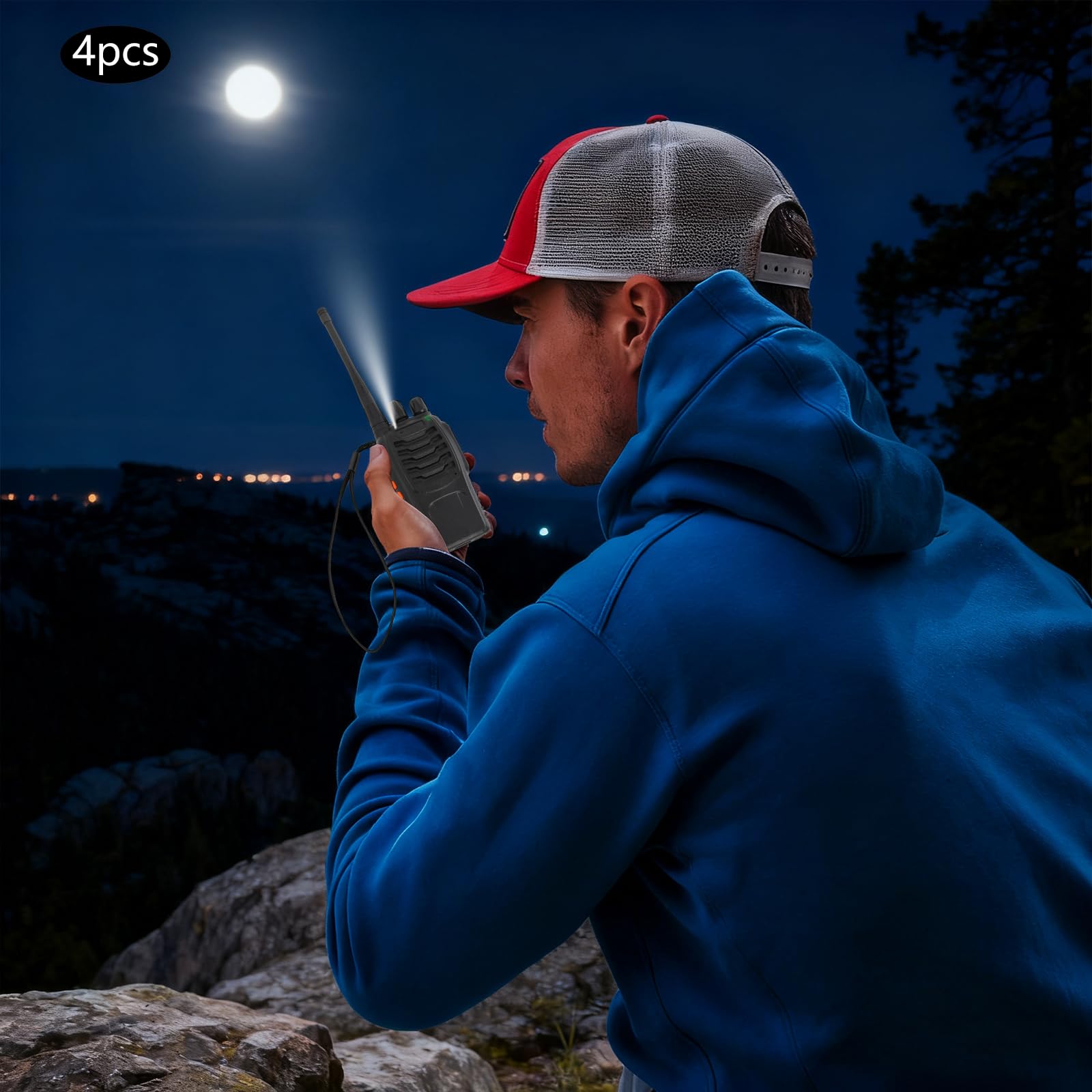 Walkie Talkie Funkgerät Set 10 Stück mit Kopfhörern Ladegerät 5km Reichweite 16 Kanäle 430 440MHz 3W Leistung 1500mAh Akku für Baustelle Hotel Camping Outdoor Teamarbeit (4 Einheiten)