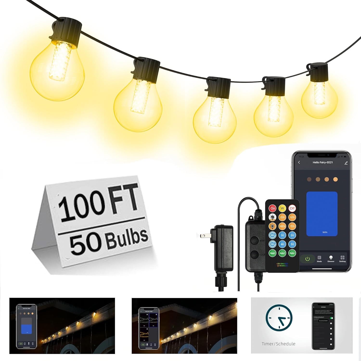 Outdoor Lights Bluetooth App Control 100Ft Globe Led Patio Lights