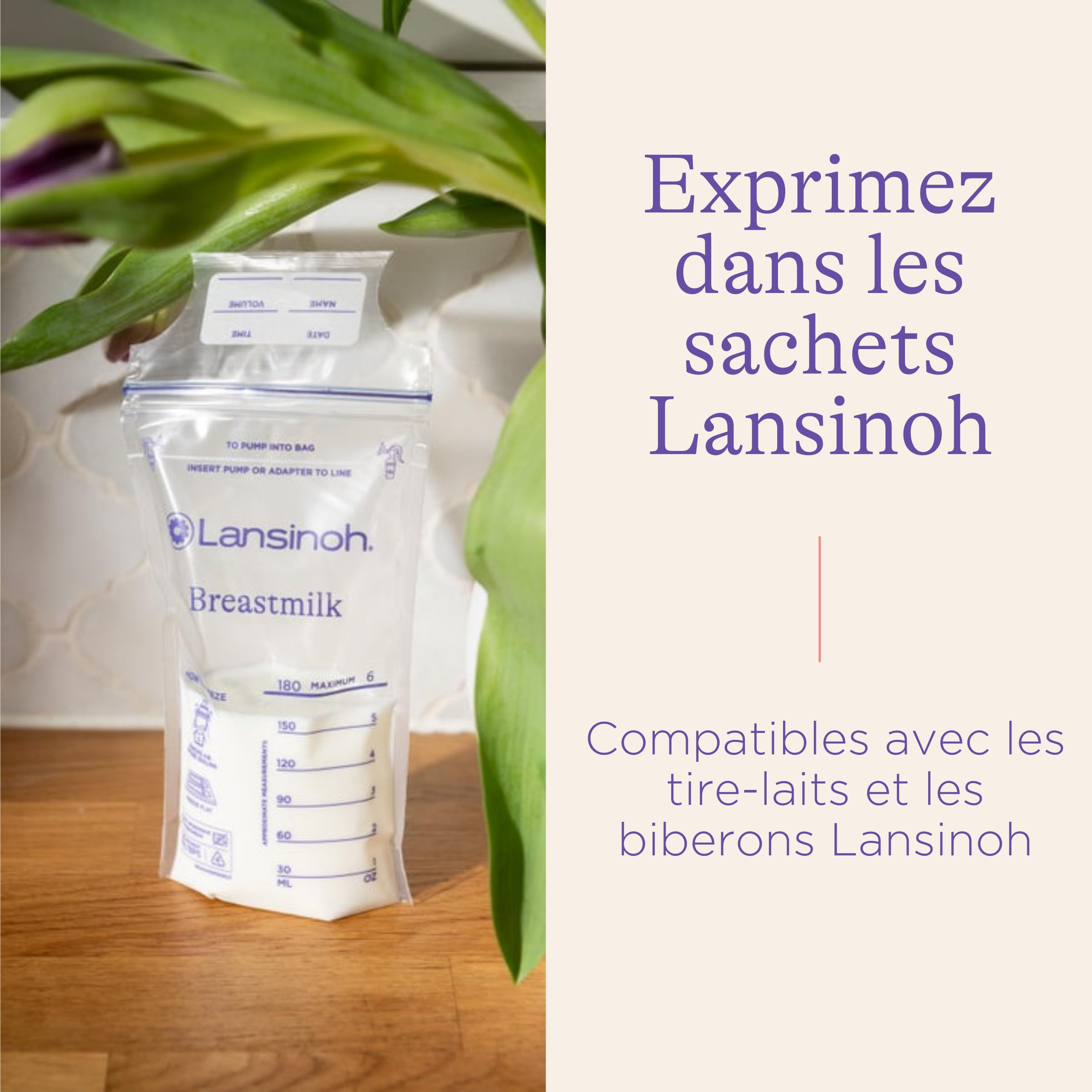 Lansinoh I Sachets Conservation Lait Maternel x50 - Pré-stérilisés - Double Zip Anti-Fuite - Congélation & Réchauffage - Sans BPA - Étiquettes & Graduation - Stockage sûr au frigo ou congélateur