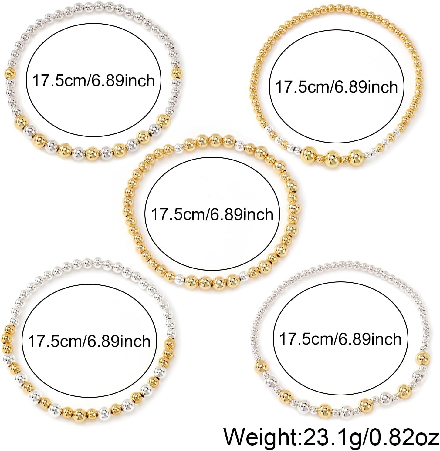 Gold Bracelets for Women Stackable 14K Gold Silver Plated Beaded Bracelets Stack Elastic Stretch Non Tarnish Bead Ball Stack Stretch Adjustable Dainty Jewelry Trendy Prom Gifts for Women - Image 7