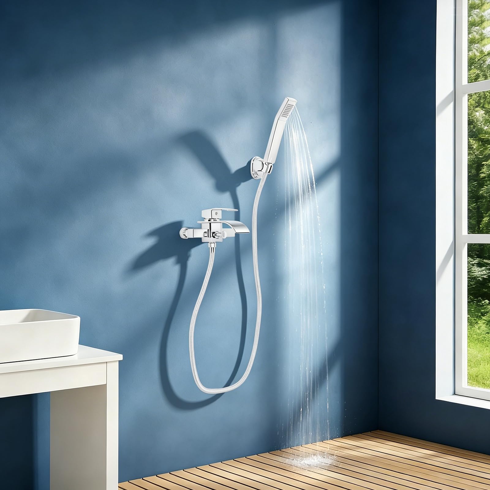 Grifo para bañera de latón con alcachofa de mano, cromado