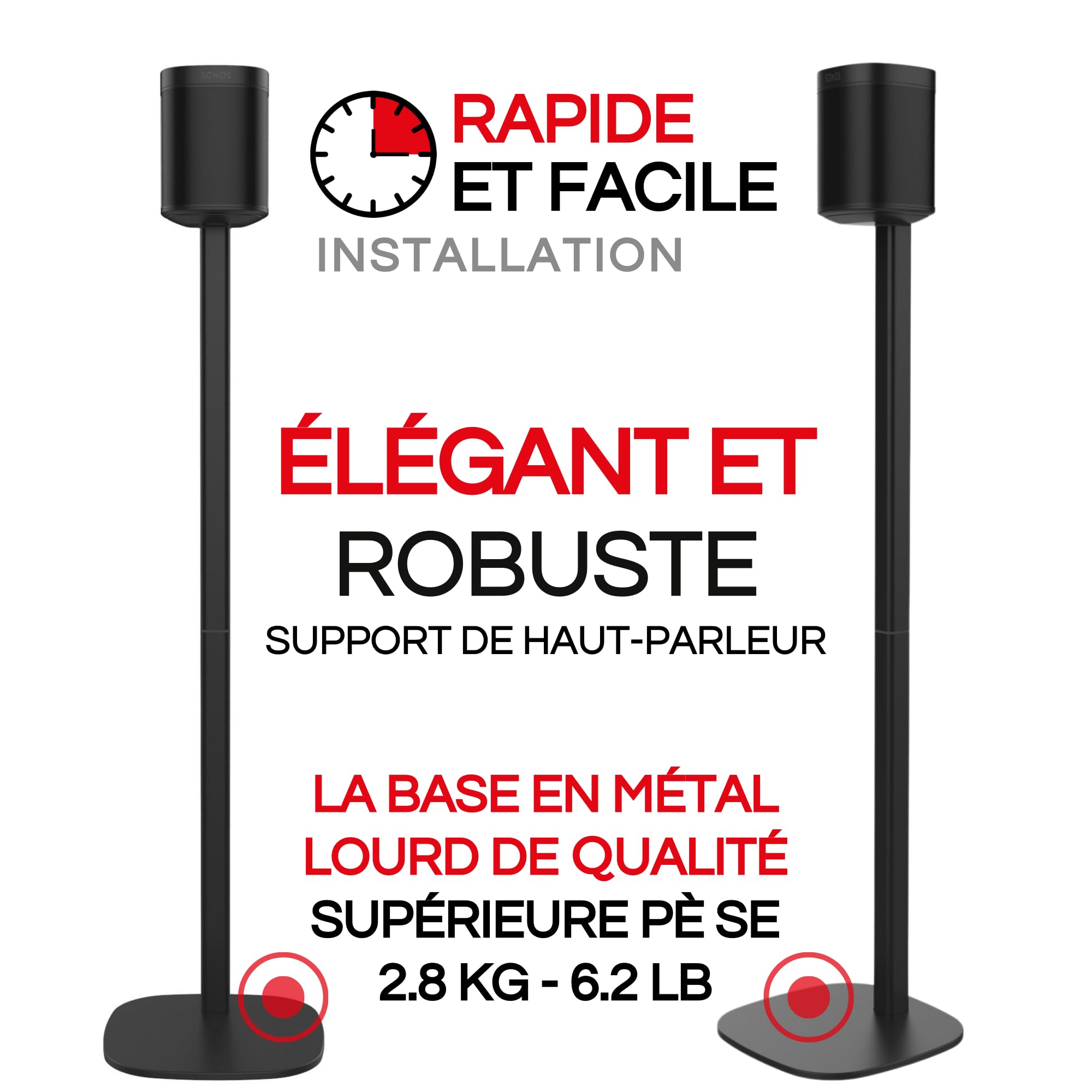 Sound Bass Pied de Sol One / ERA100, (2 Pièces), Noir, Double, Paire | Compatible avec Sonos One, Gen 2, Play:1, SL | Design Évolutif Également Compatible avec ERA 100, Conçu par Sound Bass UK
