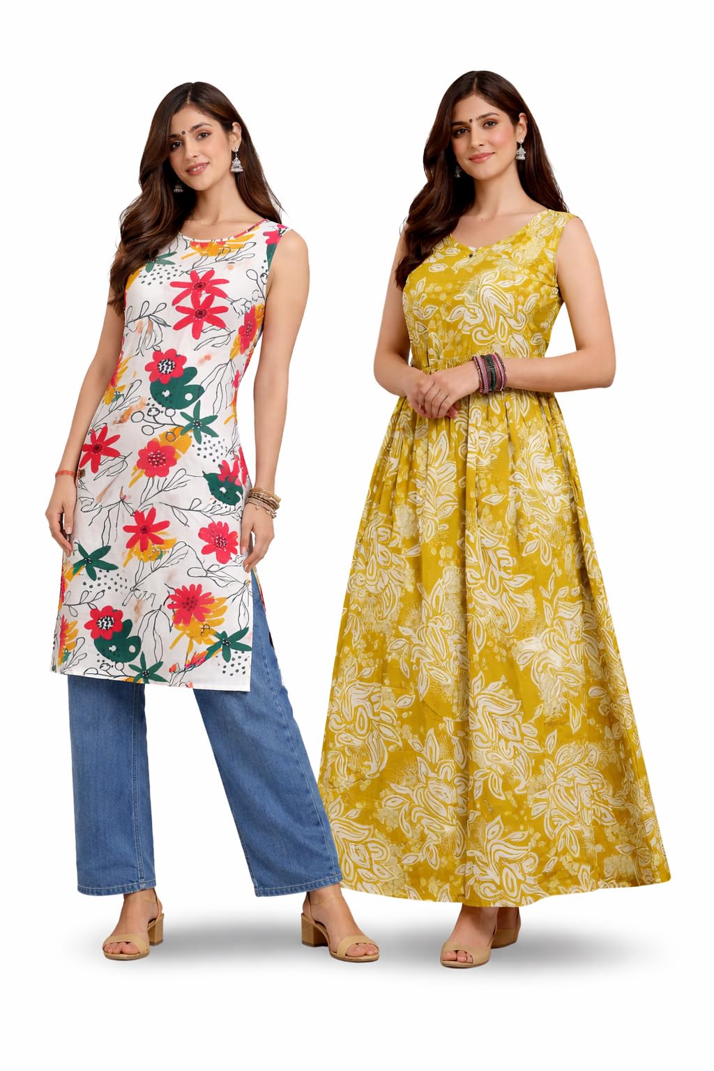 Women A-Line Flared Maxi Dress with Sleeveless Kurti Combo | Rayon Fabric | Stylish Printed Ethnic & Casual Wear Set-image-14