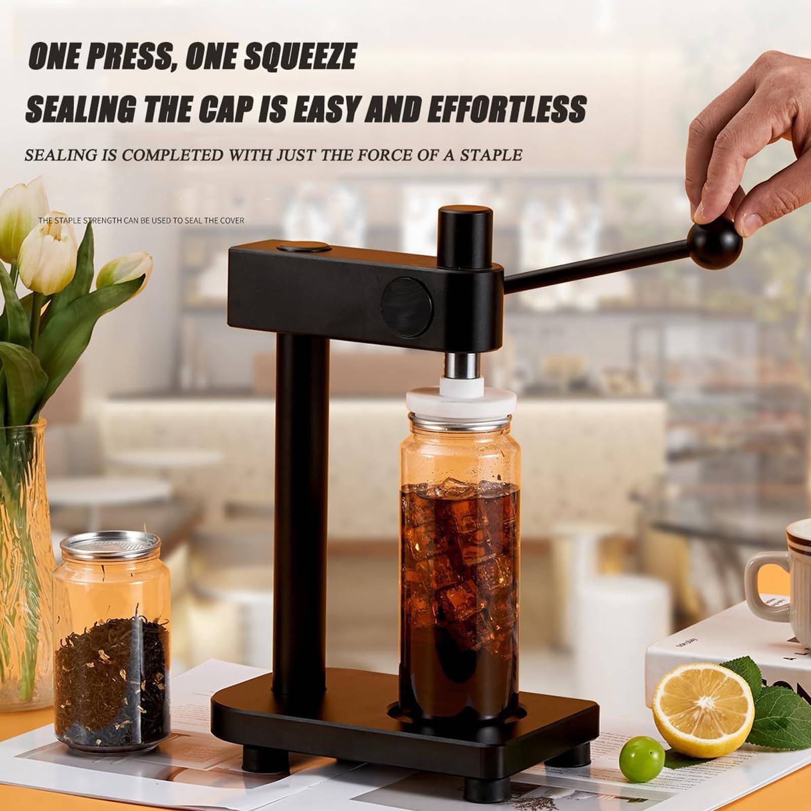 Máquina selladora manual de botellas, abridor de tarros de mascotas con manivela para cerveza, jugo, café, base antideslizante de altura ajustable, herramienta portátil de aleación de aluminio para