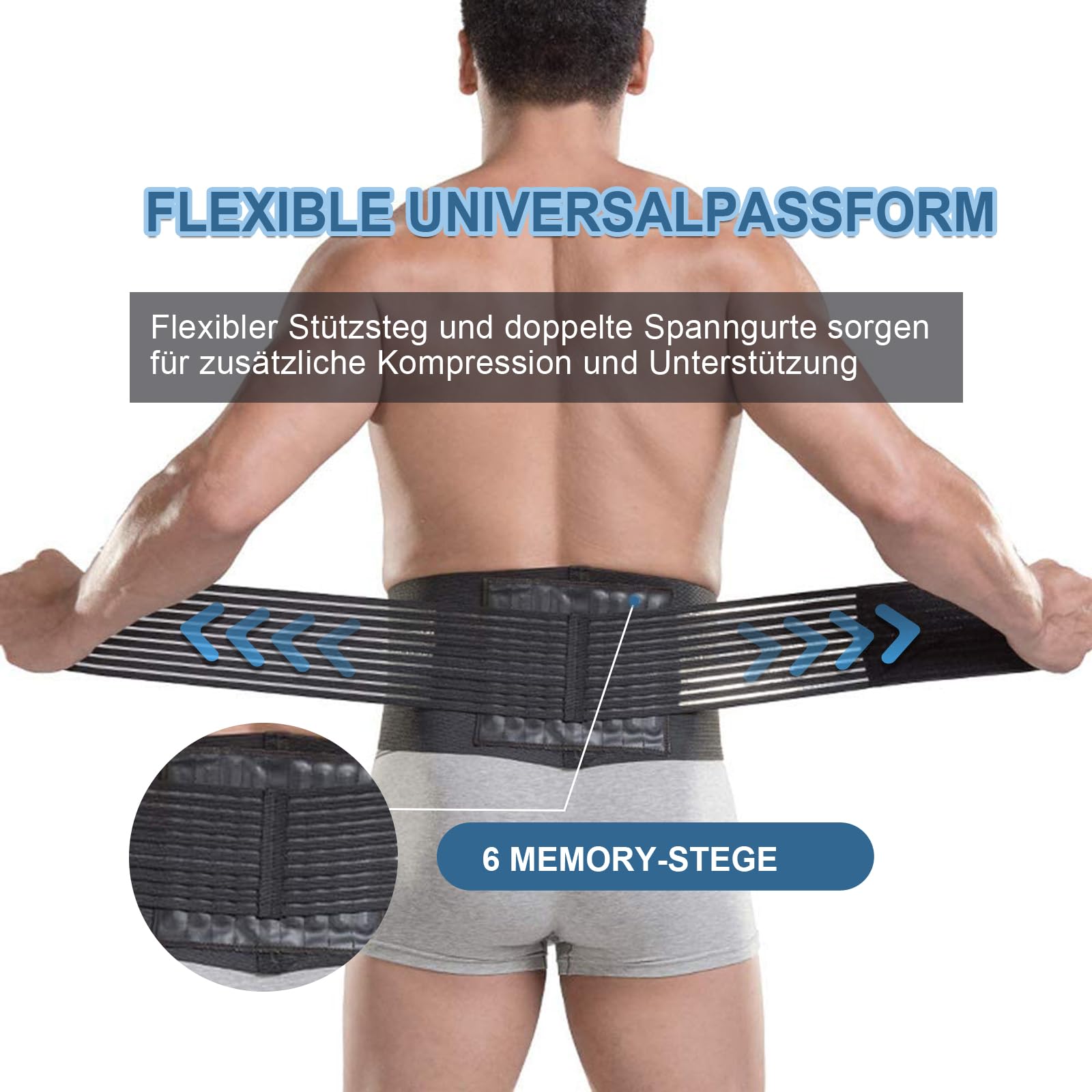 Paskyee Rückenstützgürtel für den unteren Rücken für Männer und Damen mit 6 Stäben - Rückenbandage für Skoliose & Ischias Schmerzlinderung