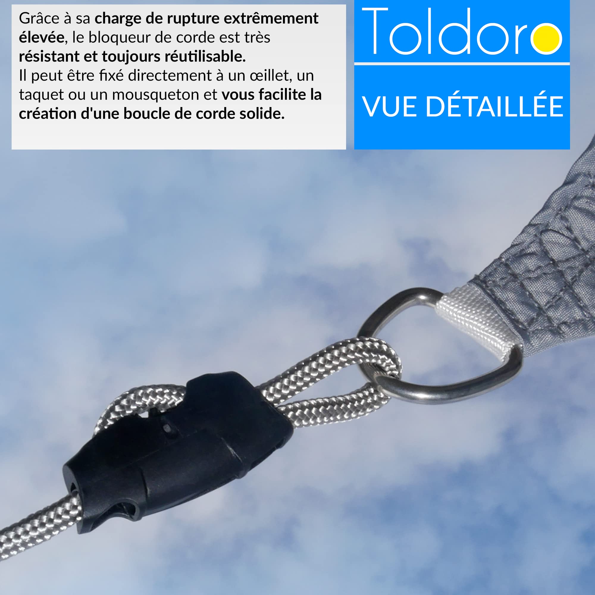Toldoro Taquet coinceur Super Sharky 2 pièces de 6mm, Accessoires de Fixation de Corde pour voiliers et voiles d'ombrage