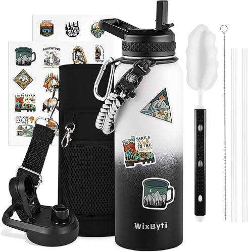 Miniatura 22 de Botella de agua aislada de 20 onzas con popote (fría durante 48 horas), jarra de agua deportiva de acero inoxidable con triple pared al vacío, termo