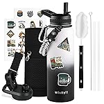 WixByti 40 oz Insulated Water Bottle with Straw (Cold for 48 Hrs), Stainless Steel Triple Wall Vacuum Sports Water Jug, Leakproof Hydro Cup Flask with Paracord Handle & Straw Spout Lids & DIY Stickers