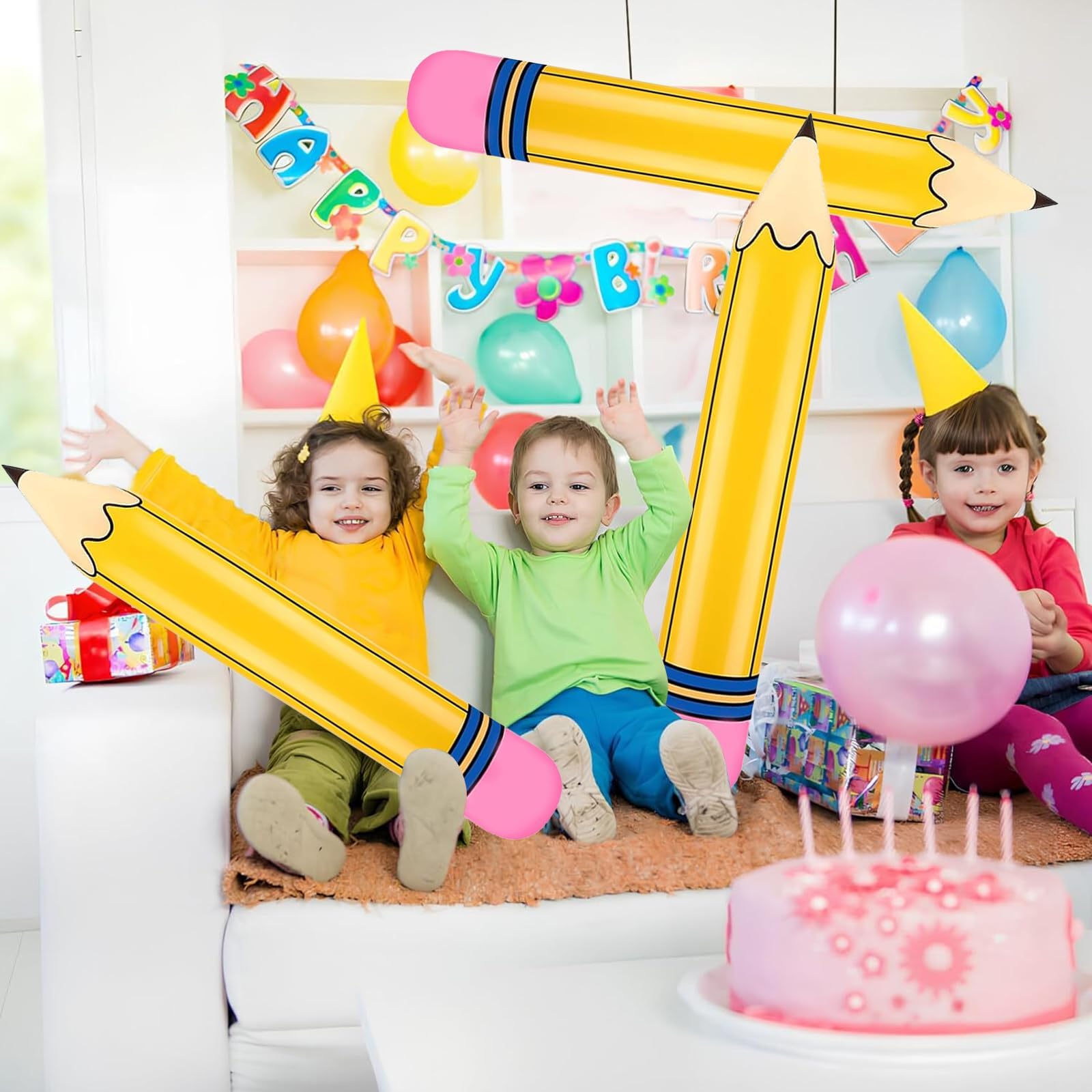 2 Ballons Crayon Jaunes 68 Cm - Décoration Rentrée Des Classes, Fête école - En PVC Réutilisable