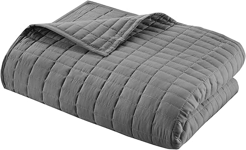 Miniatura 8 de Comfort Spaces - Lujosa manta de verano con diseño de doble costura, ligera, suave, para todas las estaciones, con faldón, funda a juego, gris