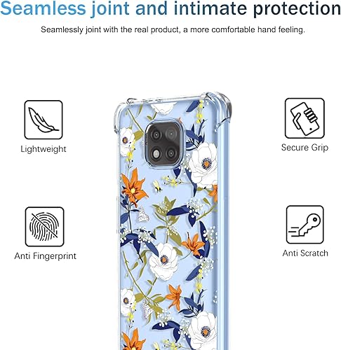 Miniatura 3 de Funda para Moto G Power 2021 XT2117-1, funda transparente con patrón de flores florales, TPU suave, a prueba de golpes, antiarañazos, funda