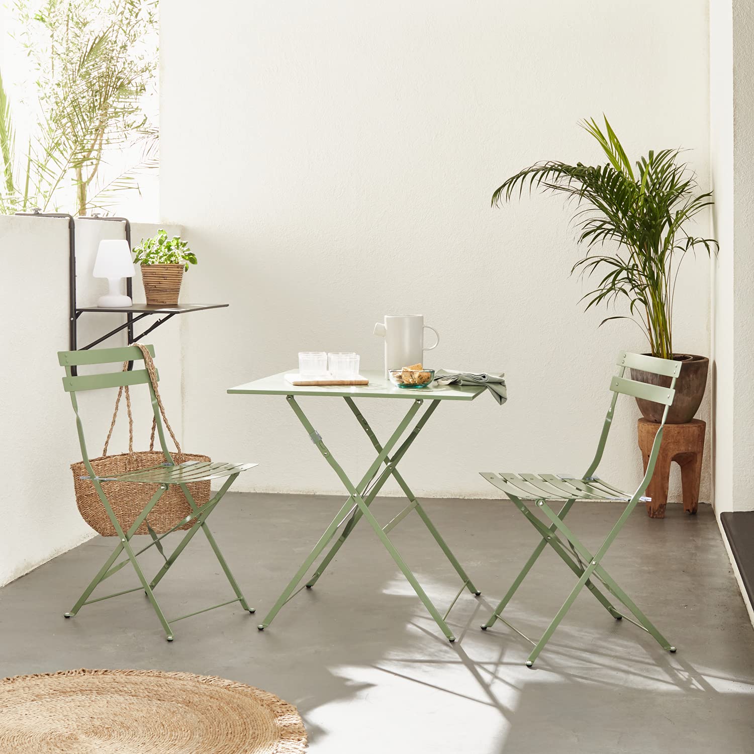 Sweeek Table de Jardin Bistrot Pliante Métal Acier Vert de Gris 70 x 70cm
