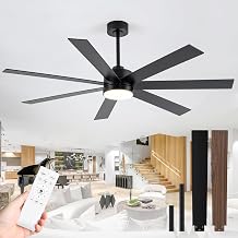 72 inch Large Ceiling Fans with Lights and Remote, 6-Speed Reversible DC Motor, 3 CCT, Dual Finish 7 Blades, Indoor/Outdoor Farmhouse Black Ceiling Fan for Kitchen Living Room Patio