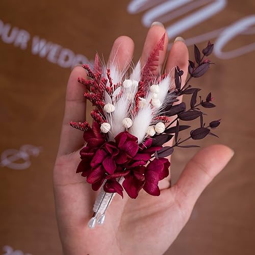 Miniatura 6 de Dried Flowers Boutonniere for Men Wedding 2 Pieces Set Groom Boutonniere kit Boho Pampas Fall Anniversary Decorations (Lavender)