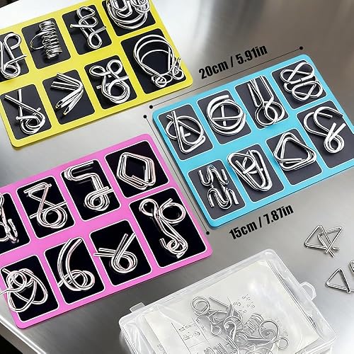 Miniatura 6 de Puzles de acertijos mentales de anillo metálico, juego lógico IQ de alambre de metal entrelazado 3D, rompecabezas desafiante de anillo de hierro