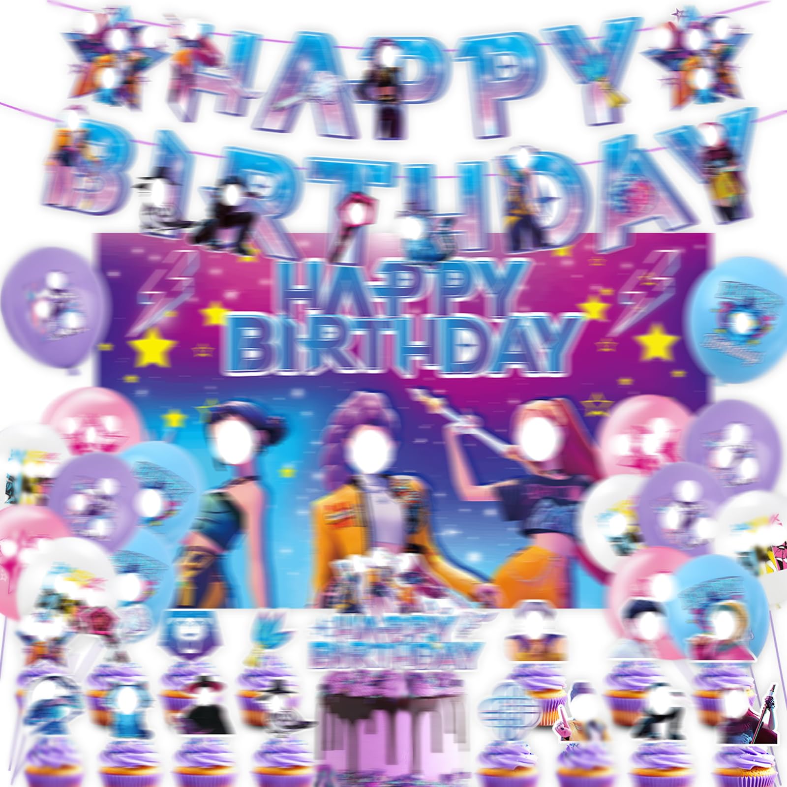 EDLMKM Birthday Party Decorations KPop Anime Theme Party Supplies with Happy Birthday Banner Supplies Decorations Letter Balloons Happy birthday Banner Decoration