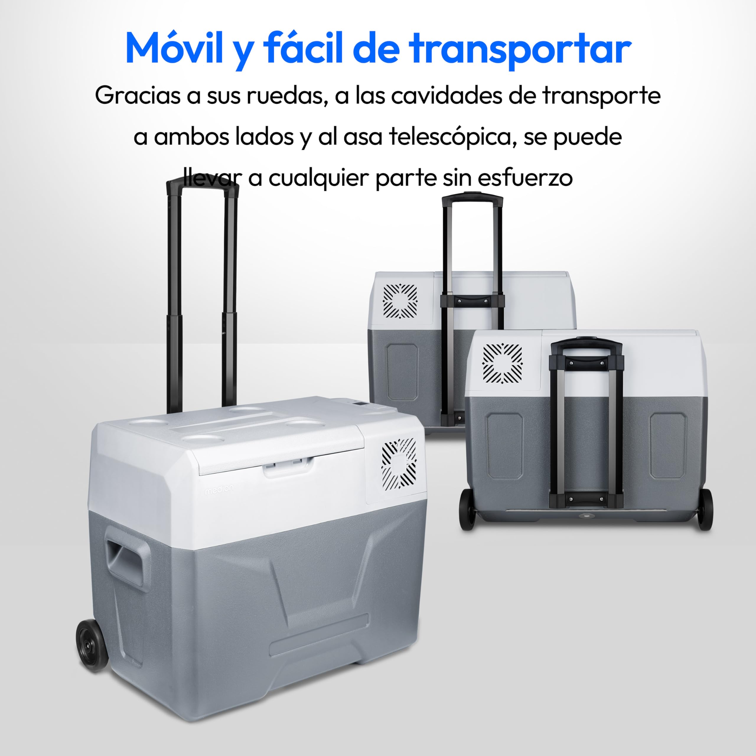 MEDION Nevera portátil con compresor (eléctrica, 39 litros de capacidad, 60 vatios, de -20 °C a 20 °C, pantalla LED, USB, adaptador de 230 V, 12 V y 24 V para coche, camión