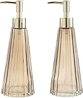 Vista 6 de MyGift 2 Pcs Vintage Soap and Lotion Dispenser Set, Smoked Glass and Brass Liquid Pump Dispenser with Vertical Ribbed Design