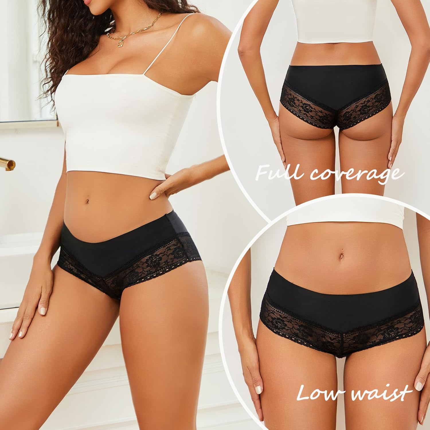 Sexy Underwear Lace Shorts V Waist Cheeky Boxer Briefs Full Covreage Lace Boyshort Lingerie Womens Panties 6 Pack - Image 2