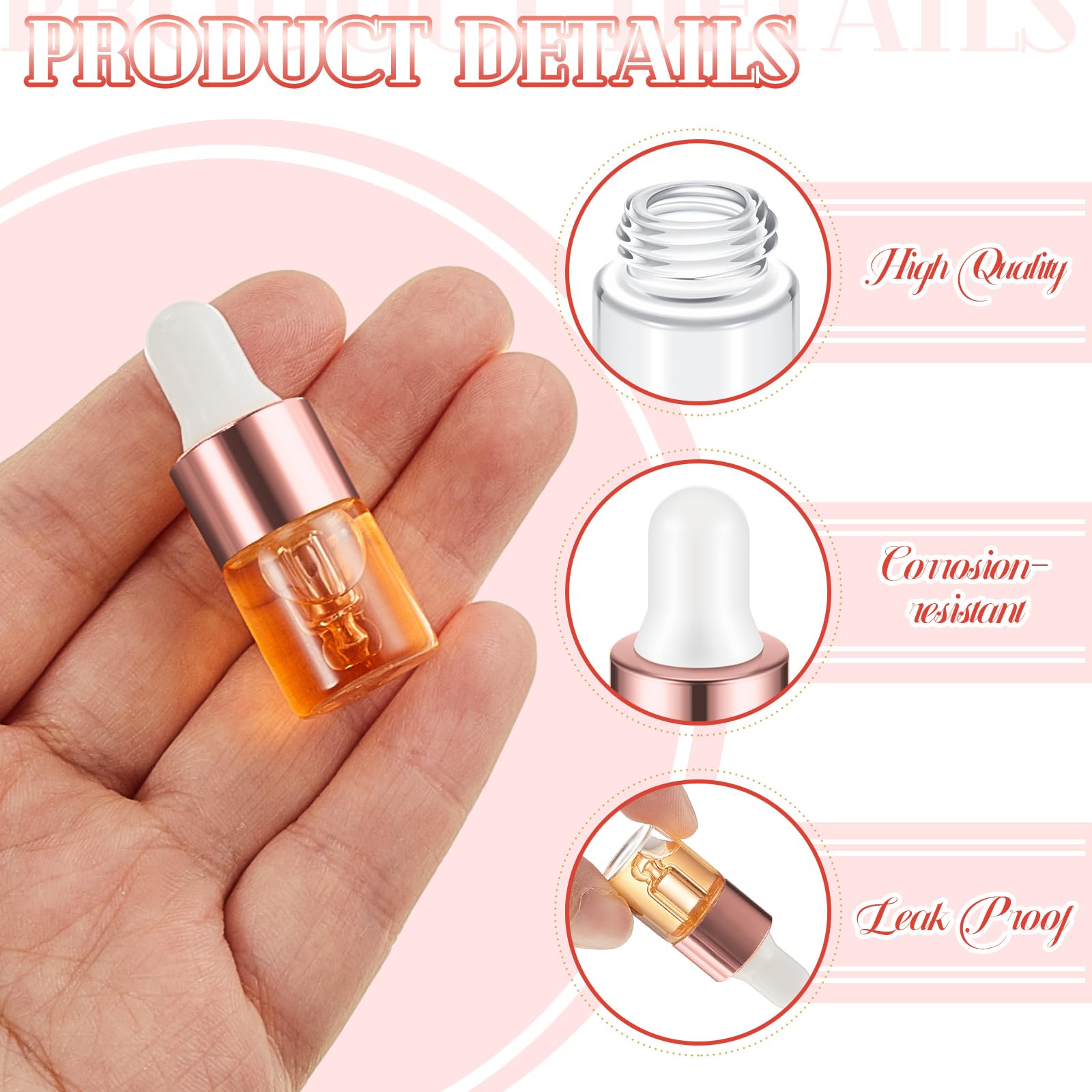 Didaey 100 mini botellas cuentagotas de vidrio transparente a granel, botellas cuentagotas de aceite esencial pequeñas, recipientes de muestra de perfume, líquido, cosméticos, viales con tapa para