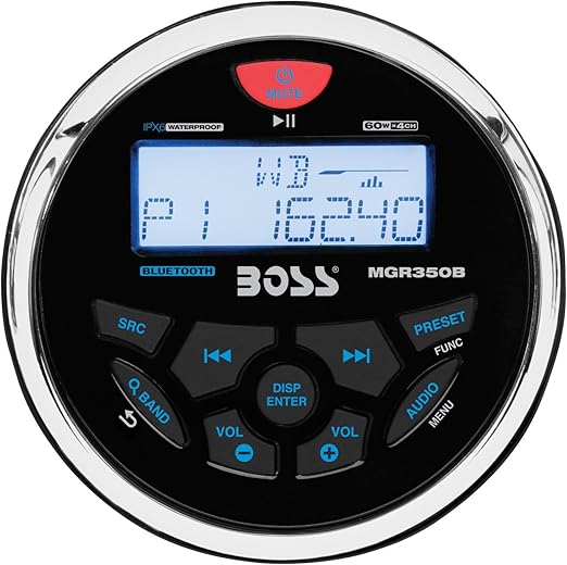 BOSS Audio Systems MCKGB350B.6 Weatherproof Marine Gauge Receiver and Speaker Package - IPX6 Receiver, 6.5 Inch Speakers, Bluetooth Audio, USB, MP3, AM/FM, NOAA Weather Band Tuner, No CD Player, 1 pair black speakers, One Pair of 6.5 inch
