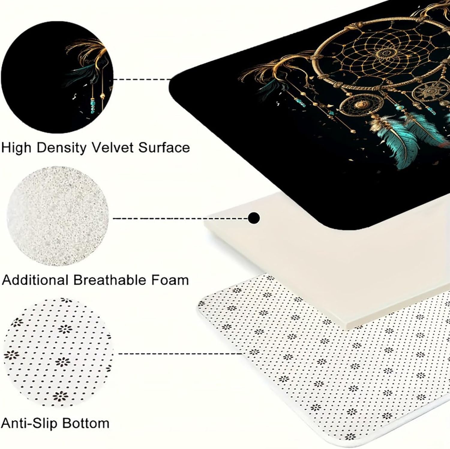 Dark Dream Catcher Kitchen Mat Washable Non Slip Rugs Soft Kitchen Mats for Floor Set of 2 PCS Cushioned Absorbent Runner Standing Rugs for Home Sink Laundry Office