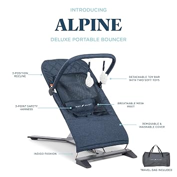 Baby Delight Alpine Deluxe Portable Bouncer, Infant, 0 6 Months, Quilted Indigo