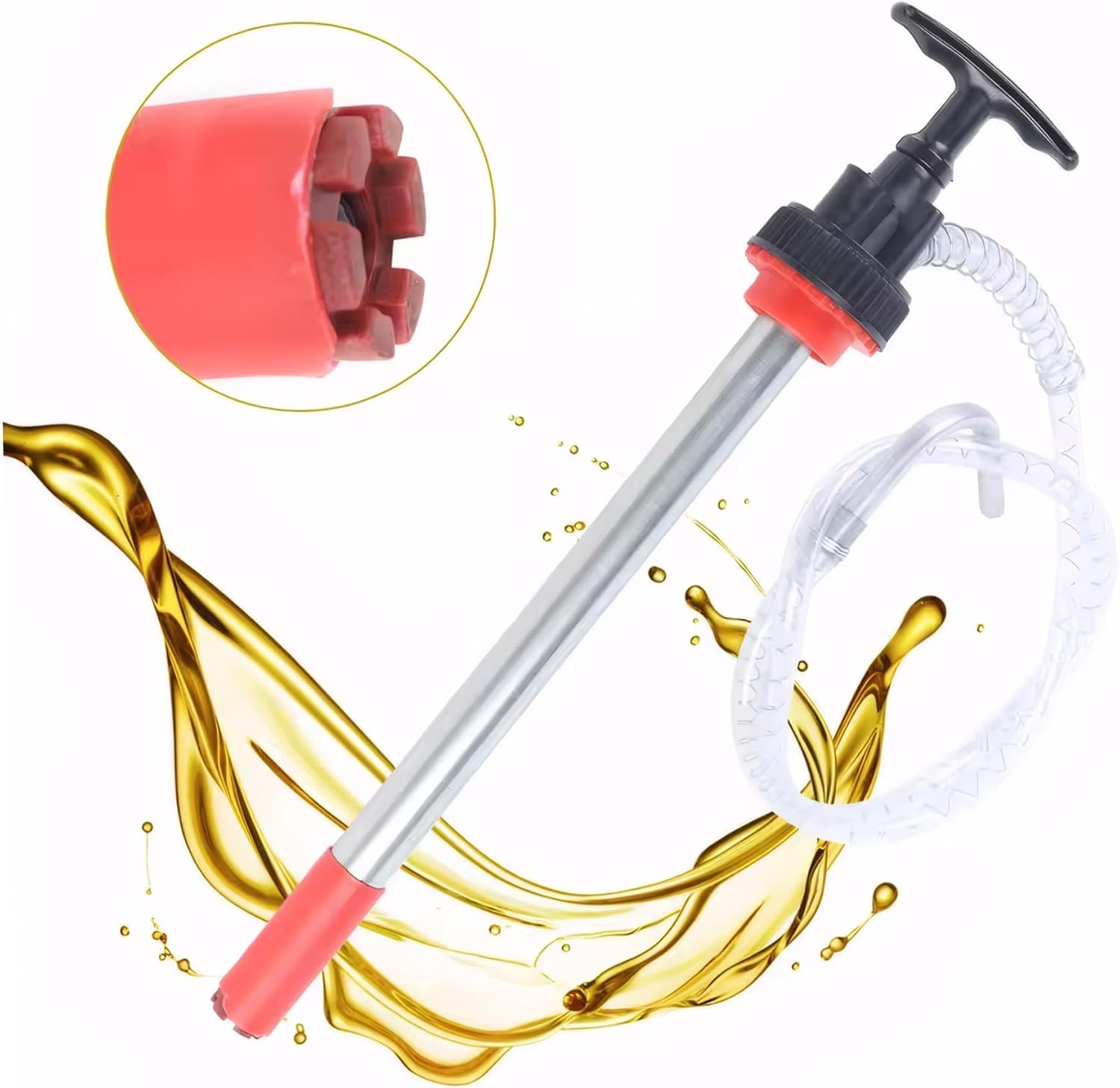 Oil Transfer Pump Multi-Purpose Portable Metal Manual Water Pump with Long Hose for Gas, Fuel, Diesel, Water Transfer Oil
