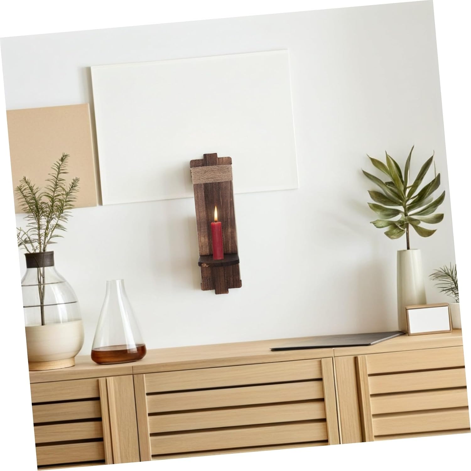Rustic Wood Wall Mounted Candle Sconce Shelf for Tea Lights
