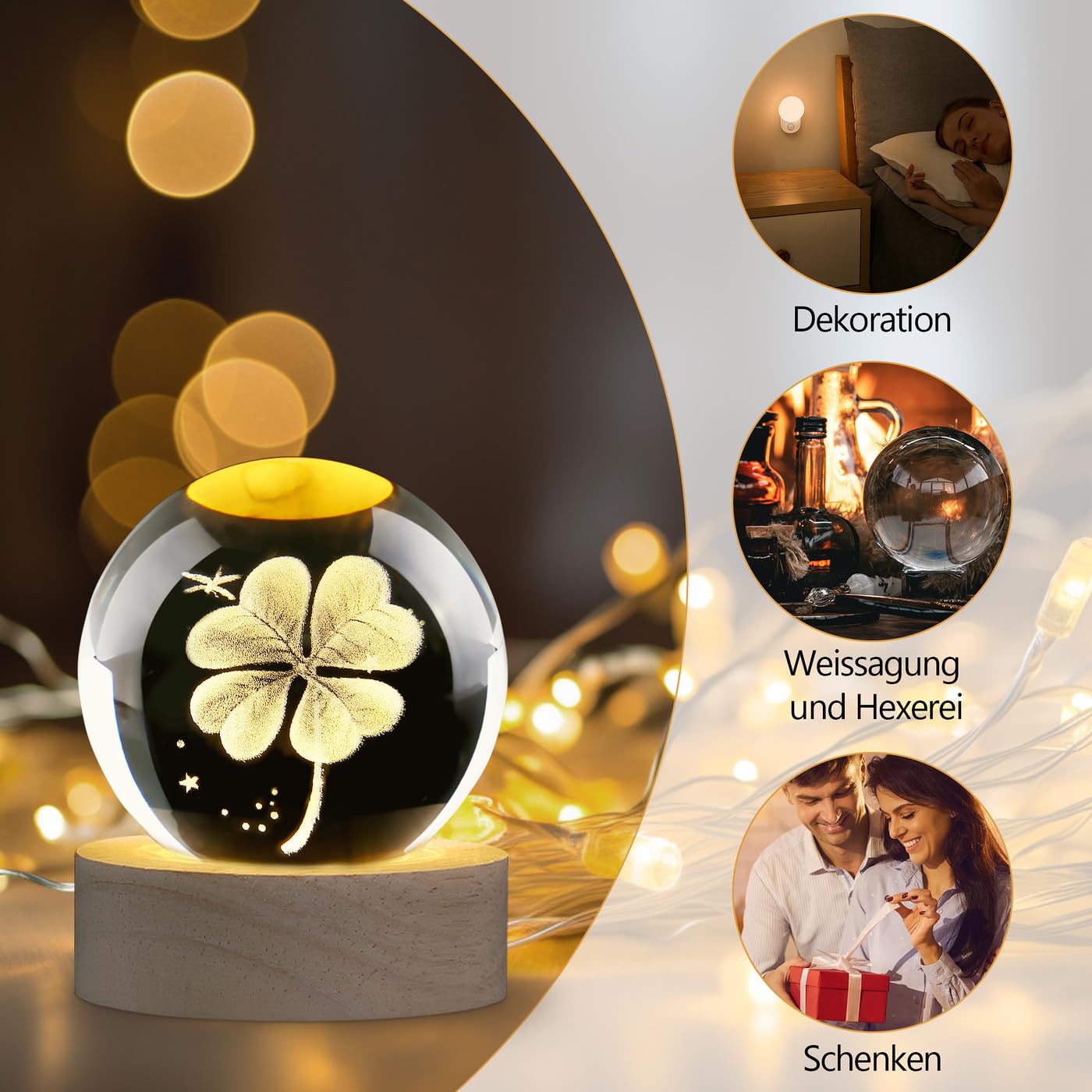 Bola de cristal de 60 mm, trébol de cuatro hojas, amuleto de la suerte, piedras de la suerte, pisapapeles, bola de cristal, decoración de bolas de cristal, pequeños regalos