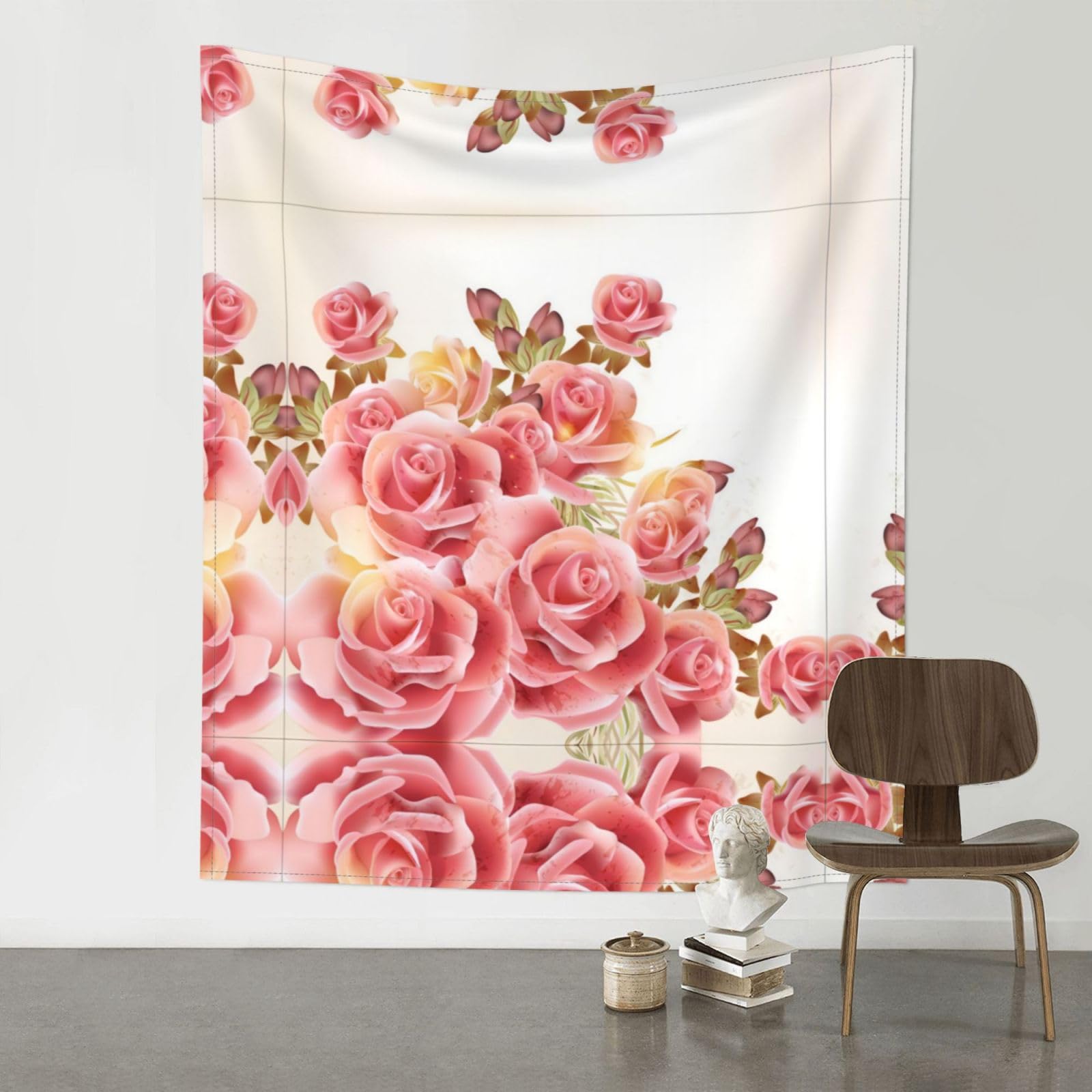 HJFCZH Pink Rose Blossom Prints Wall Tapestry 60x51in – Boho Decor Throw for Bedroom, Dorm, Beach Cover & Picnic Blanket