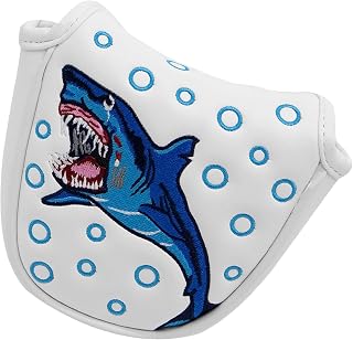 Perfeclan PU Leather Golf Putter Head Cover, Non-Slip, Club Headcover Sleeves, Golf Putter Blade Head Cover Letters Embroidery Shark Embroidery Headcover