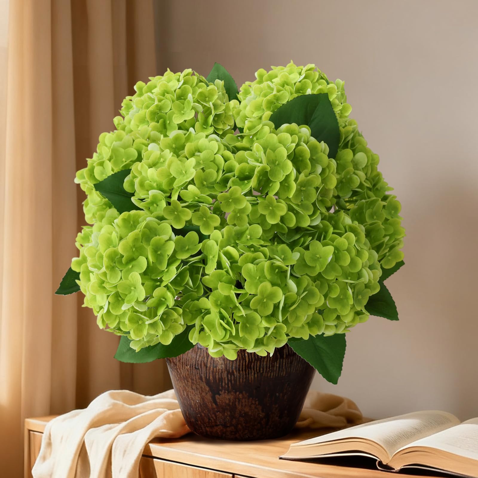 Fleurs d'hortensia artificielles 5 têtes 8 feuilles lot de 2 tiges de 50,8 cm