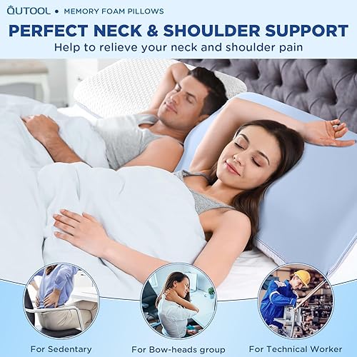 Miniatura 8 de QUTOOL Almohadas de espuma viscoelástica, almohada de enfriamiento de gel para aliviar el dolor de cuello y dormir, almohada ortopédica cervical de