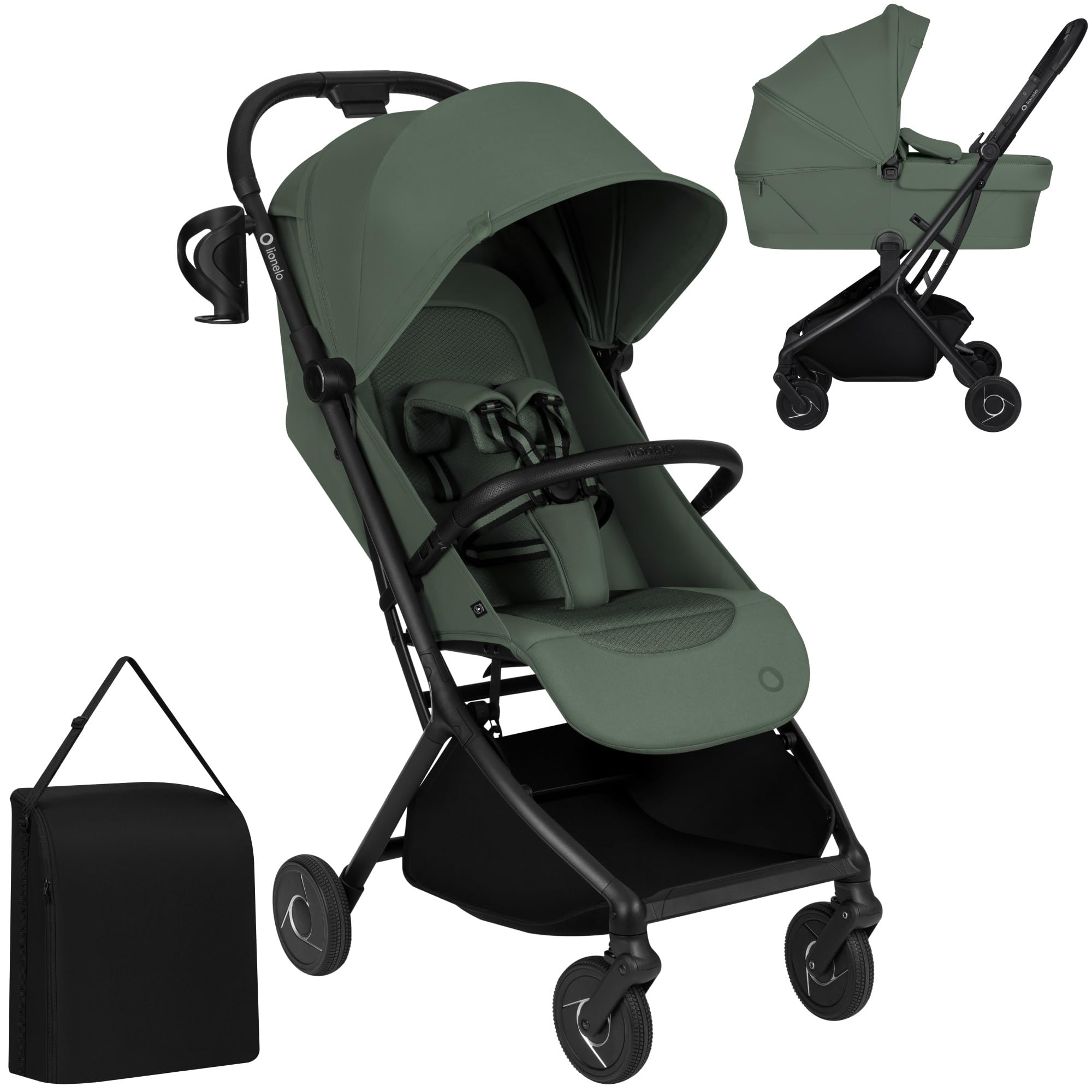 Lionelo Sia Flex Passeggino 2 in 1 (0-4 anni, 0-22 kg) Navicella Pieghevole | Ultraleggero, Compatto da Città, Chiusura con una Mano, UPF50+, Ventilazione 3D, Fibbia Magnetica, Posizione Sdraiata