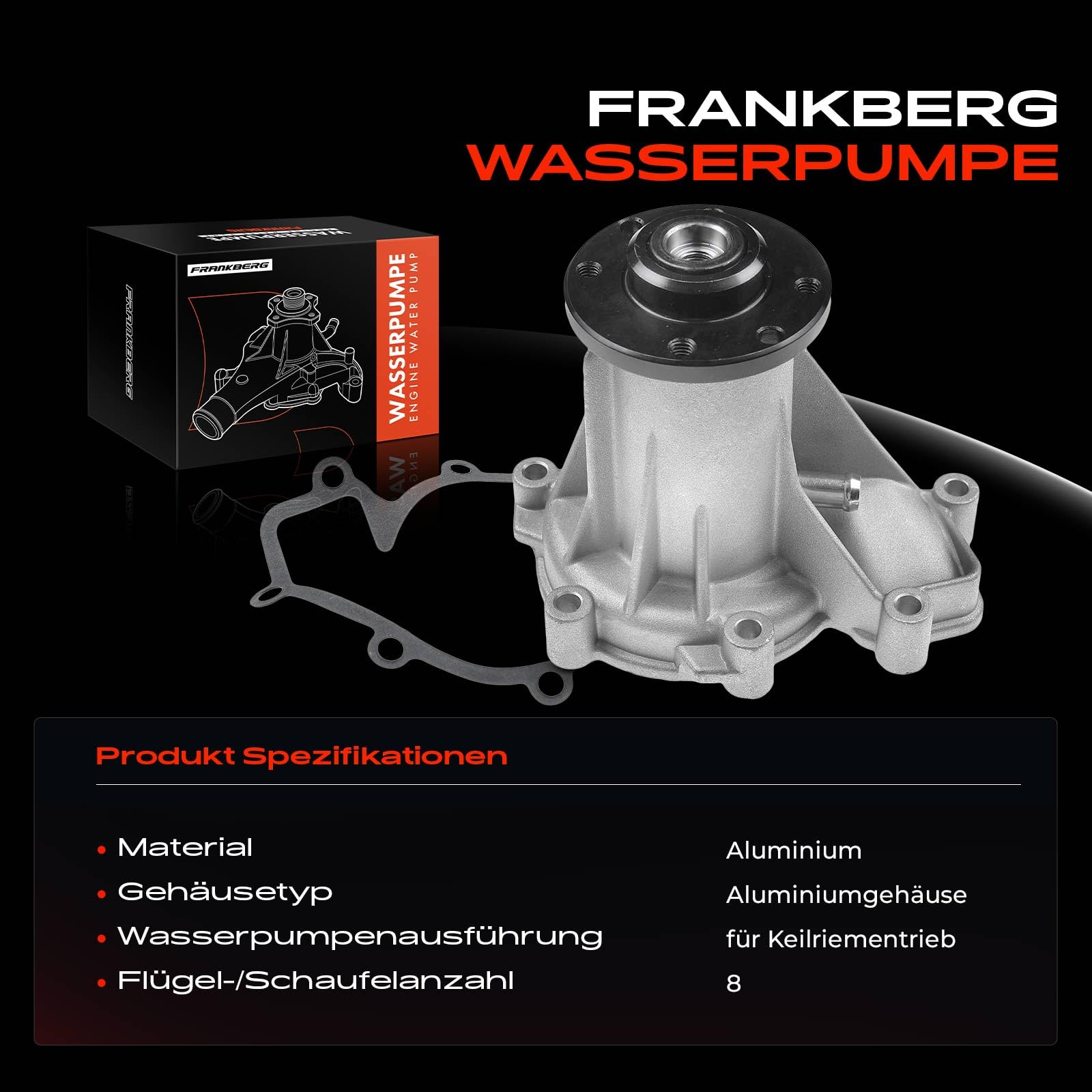 Frankberg Wasserpumpe Kompatibel mit Korando KJ 2.9L 1999-2004 Musso FJ 2.2L-2.9L 1999-2005 124 W124 S124 2.0L-3.0L 1984-1993 190 W201 2.5L 1985-1993 Replace# 6022000020