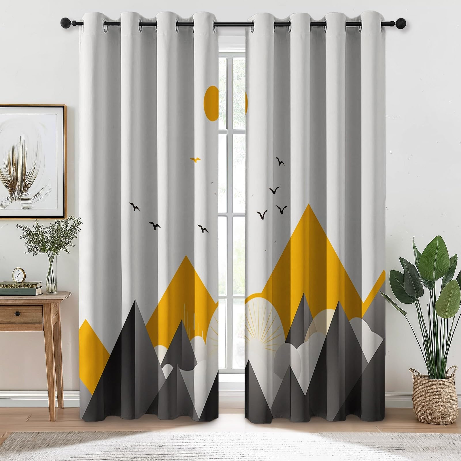 Gardinen Blickdicht Minimalismus Berge Linien - Schlafzimmer Vorhang mit Ösen Grau Wärmeisolierende Verdunklungsvorhänge für Wohnzimmer Esszimmer Fenster 2 Stücke H 230 x B 117 cm