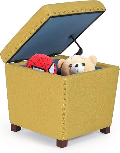 Miniatura 4 de Homebeez Reposapiés cuadrado otomano de almacenamiento, taburete pequeño de tela para sala de estar y dormitorio (varilla dorada)