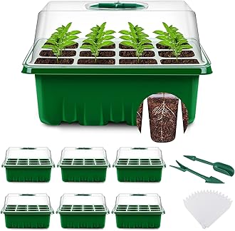YAUNGEL Seed Trays, 6 Pack 72 Cells Propagator Growing Thicken Seedling Starter Growing Trays with Clear Lids/Adjustable Window for Greenhouse & Gardens, Green