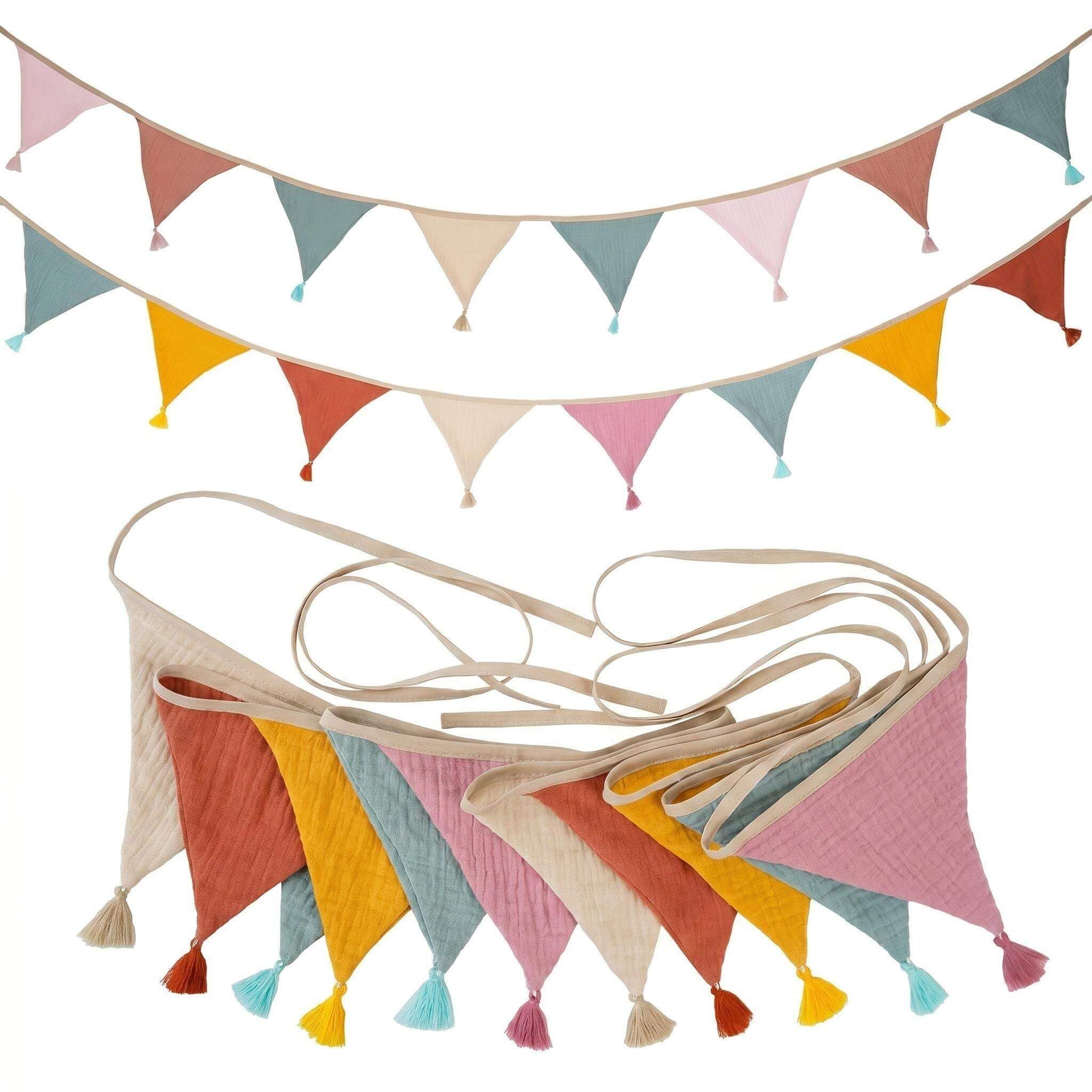 20 Pcs Fabric Bunting, Double Sided 5.2m Cotton Bunting, Triangle Garland Fabric Banner for Vintage Themed Garden Wedding Afternoon Tea Birthday Party Bedroon & Outdoor Decor