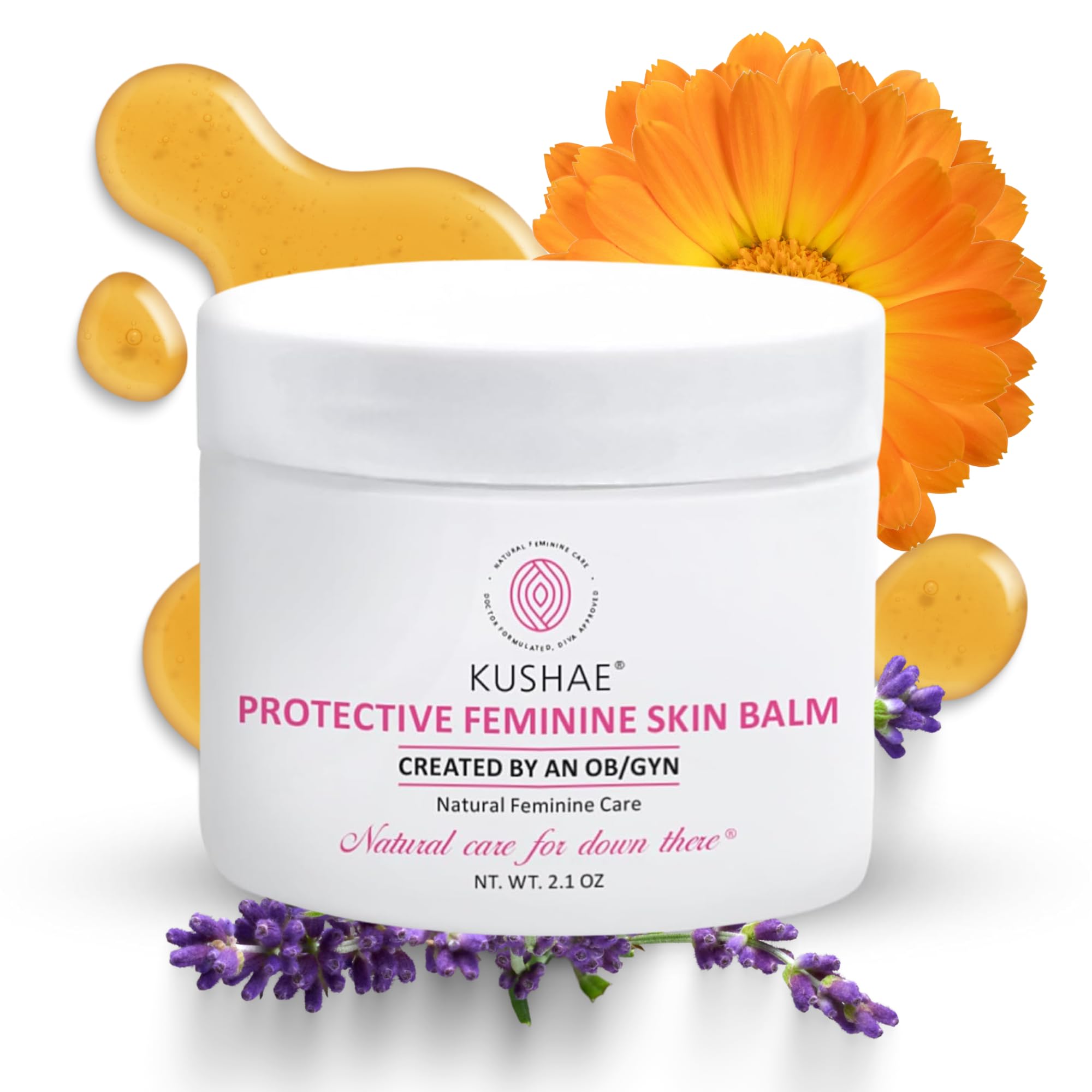Kushae Protective Feminine Skin Balm, Refreshing & Soothing Vulva Moisturizer for Feminine Dryness, Menopausal Dryness, Fragrance-Free Vulva Care Products, 2.1 oz
