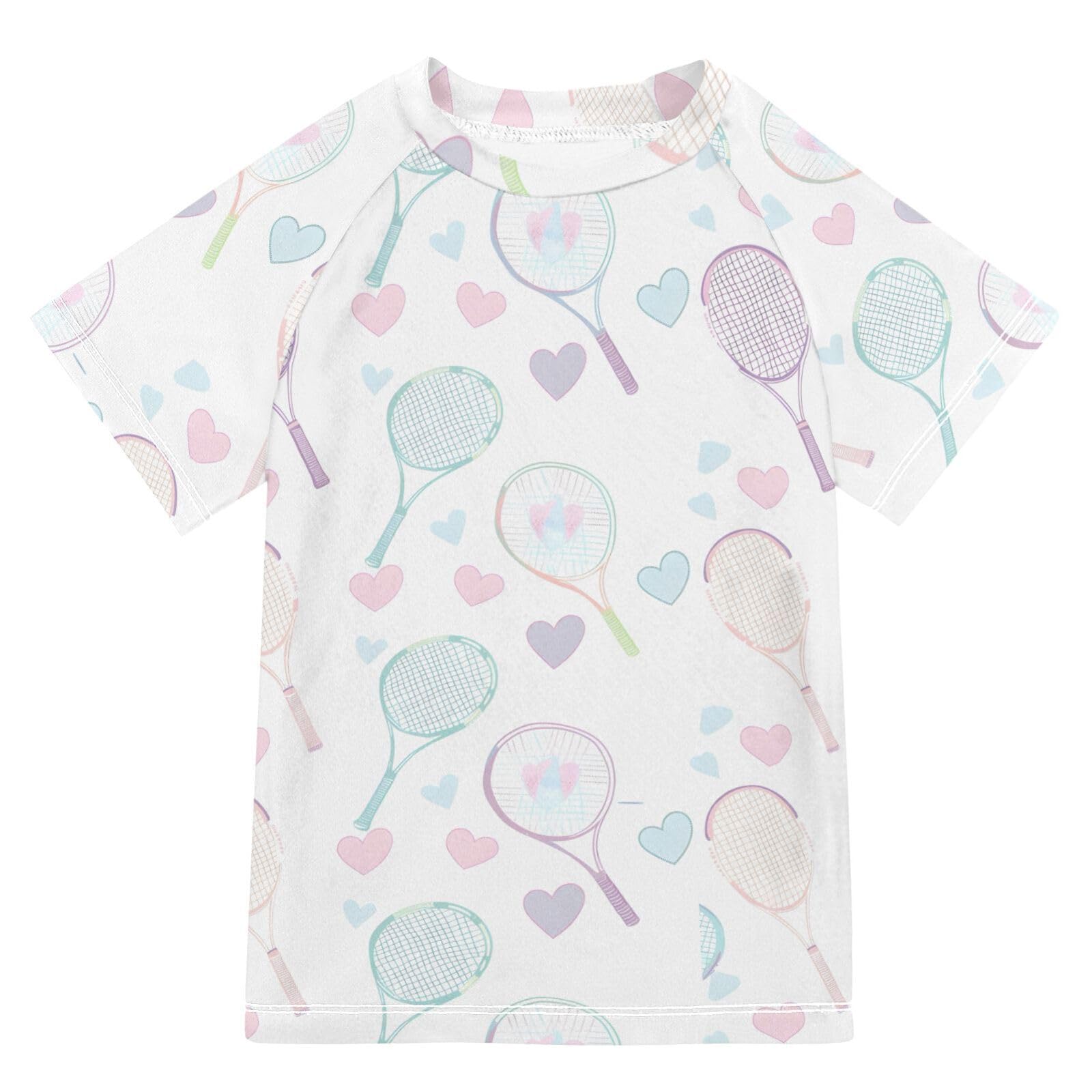 Boys Rash Guard Short Sleeve Swim Shirts for Boys Tennis Rackets Print Sun Protection 7-8T