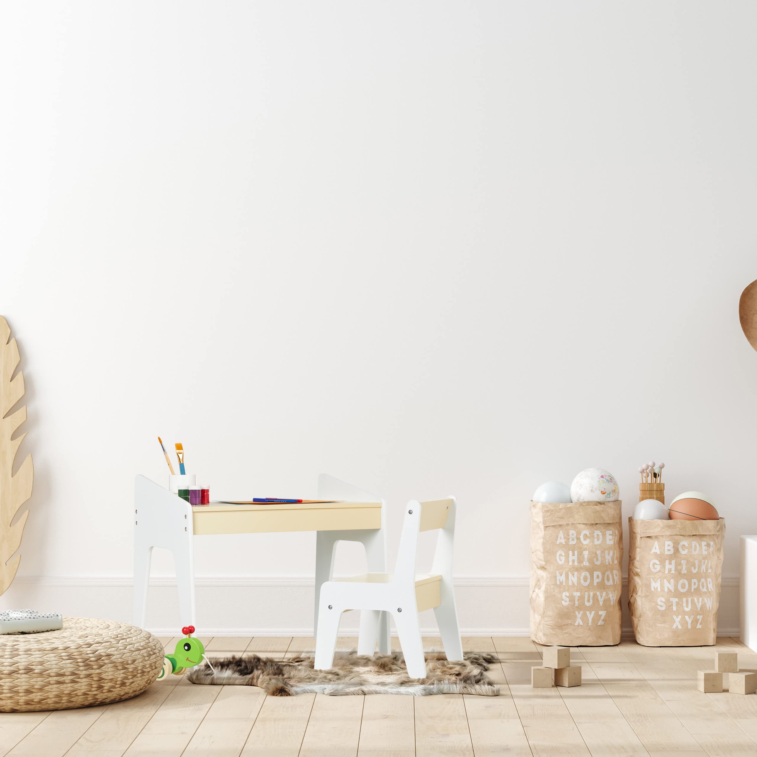 Relaxdays Ensemble de Table et de Chaise pour Enfants, kit pour crèches, Bambins, Couleurs Beige et Blanche