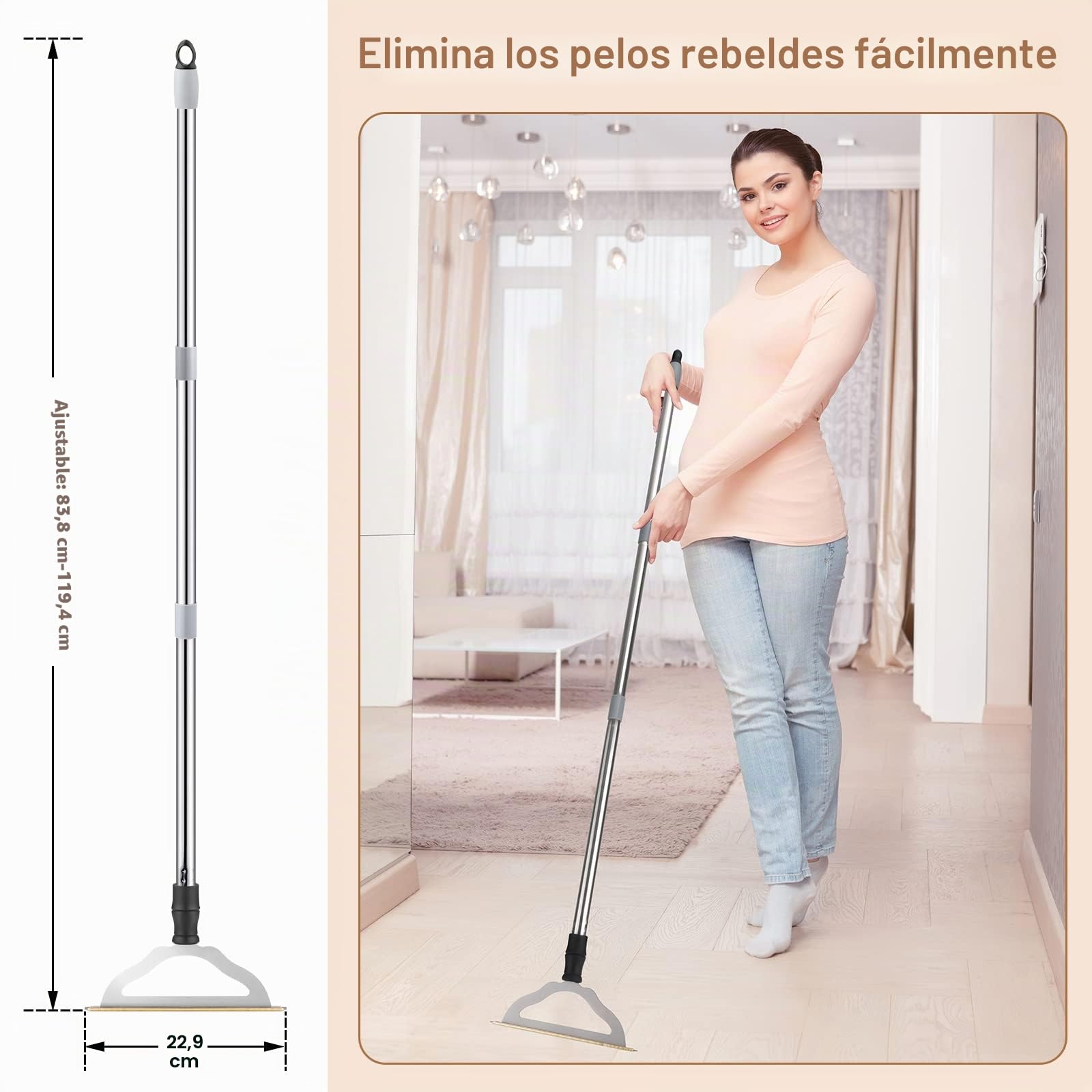Hold a star Rastrillo Ajustable de 47 Pulgadas con Mango Largo, removedor de Pelo de Mascotas, Cepillo removedor de Pelusas de Metal Grande Reutilizable para Eliminar Pelusas incrustadas de alfombras