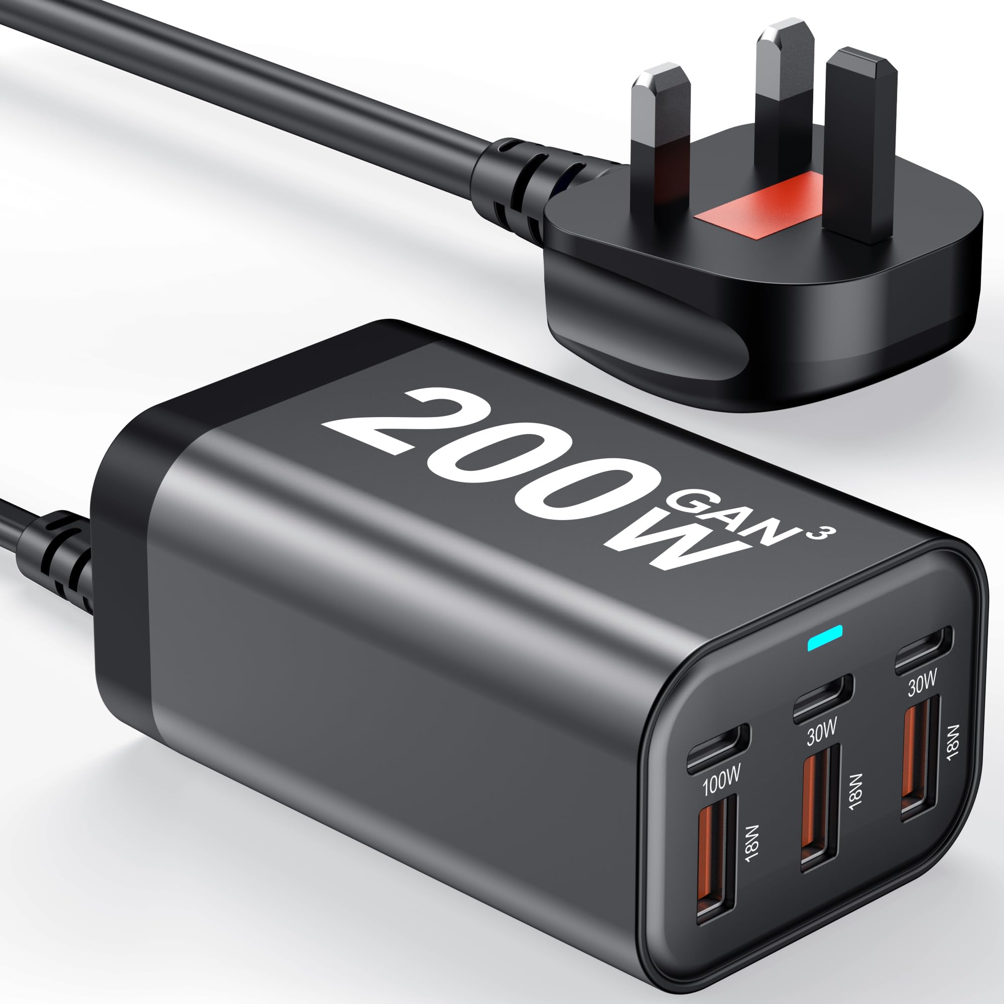 Caricatore USB C Block 200 W 6 porte GaN Fast Charging Station Hub per laptop, iPad, iPhone 17 Pro Max Fast Charger Pixel Dell MacBook Pro/Air Galaxy S25 Steam Deck USB C Charger Adapter for Android
