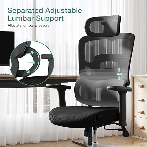 Miniatura 4 de Novilla Silla de oficina ergonómica, silla de juegos de malla con respaldo alto y soporte lumbar ajustable, silla de oficina giratoria grande y alta