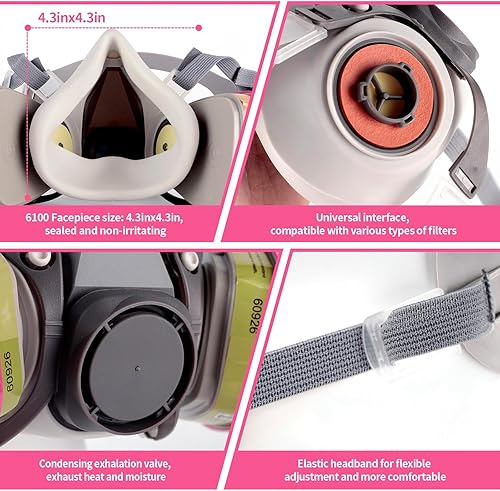 Miniatura 4 de caKentr Respirator Mask - Respirator Mask with 60926 Filters - 6100 Half Face Respirator Mask - Reusable Gas Mask for Sanding Epoxy Resin Spray